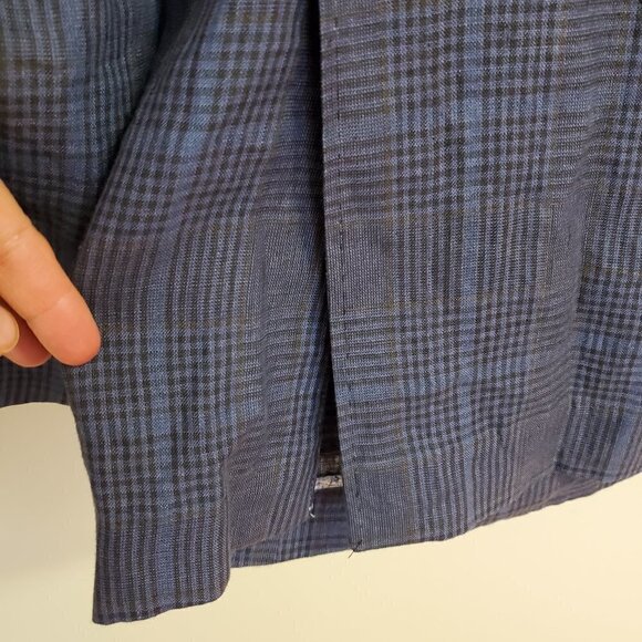 Bugatchi 2 button Linen Blazer Mens Size 42 Running Plaid Blue Gray double vent - Picture 6 of 13